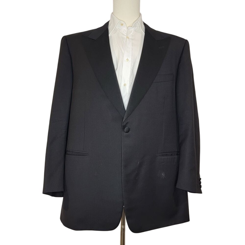 Canali Peak Lapel Tuxedo Jacket Mens Size 48R Black Pinstripe Wool Single Button